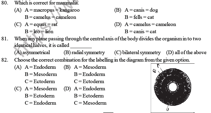 NEET Biology Animal Kingdom MCQs, Multiple Choice Questions